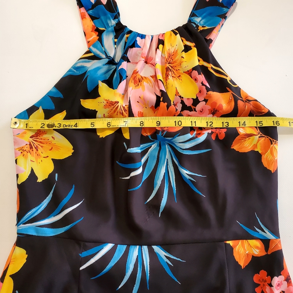 Boston Proper Black Floral Midi Dress with Gold Chain Print - Picture 8 of 10